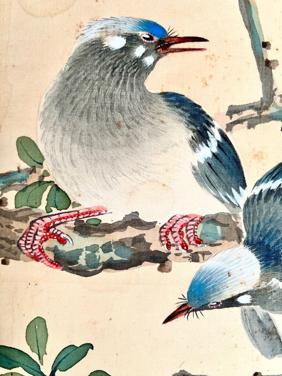 g2540▽良▽柳谷写芝仙祝寿花鳥画屏風 検 古美術品骨董書画絵画 g2540▽良▽柳谷写芝仙祝寿花鳥画屏風 検 古美術品骨董書画絵画