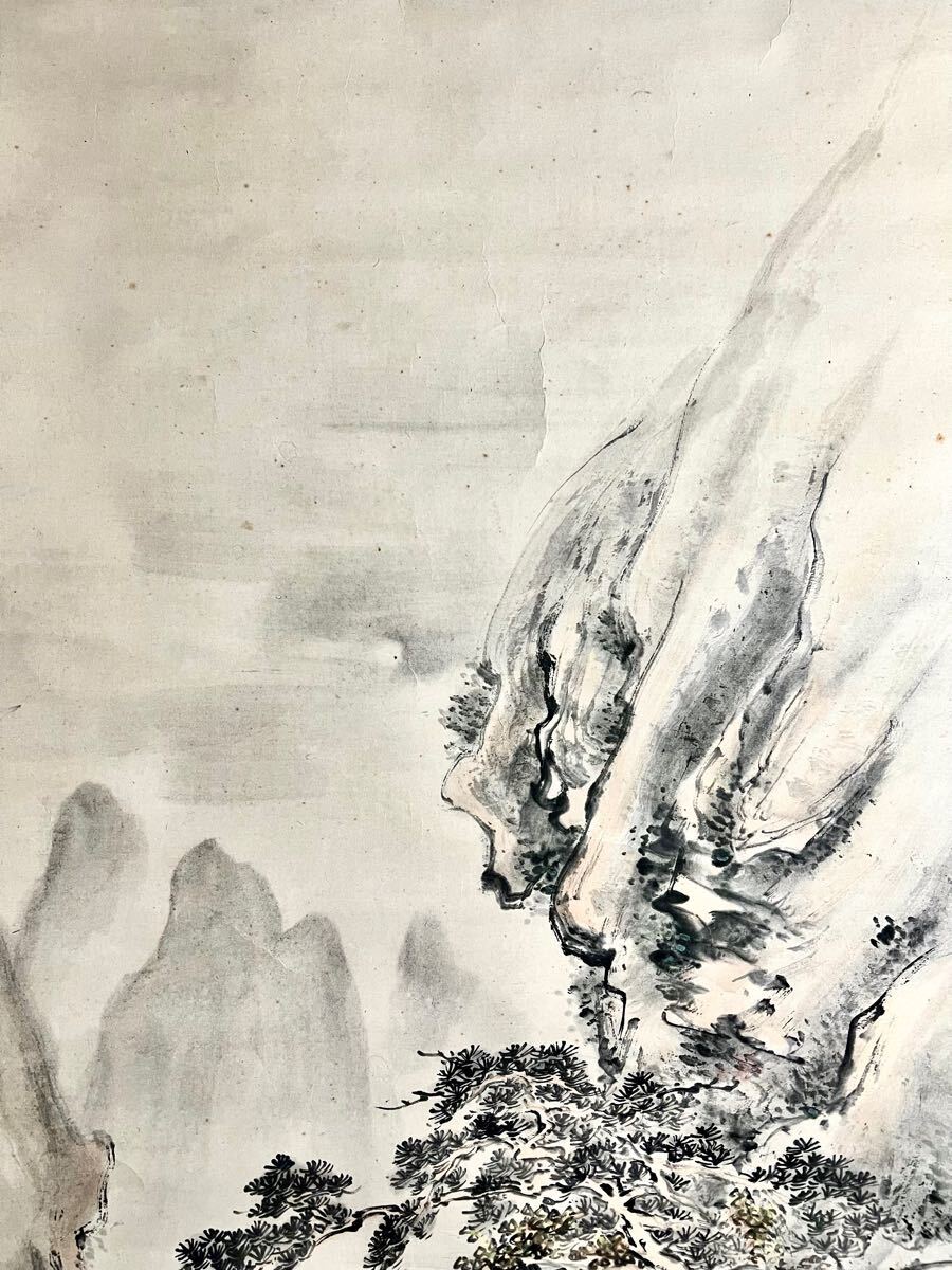 模写 S8 鈴木鵞湖「藤花春山水」紙本 山水図 書 絵画 掛軸 幕末 模写 S8 鈴木鵞湖「藤花春山水」紙本 山水図 書 絵画 掛軸 幕末