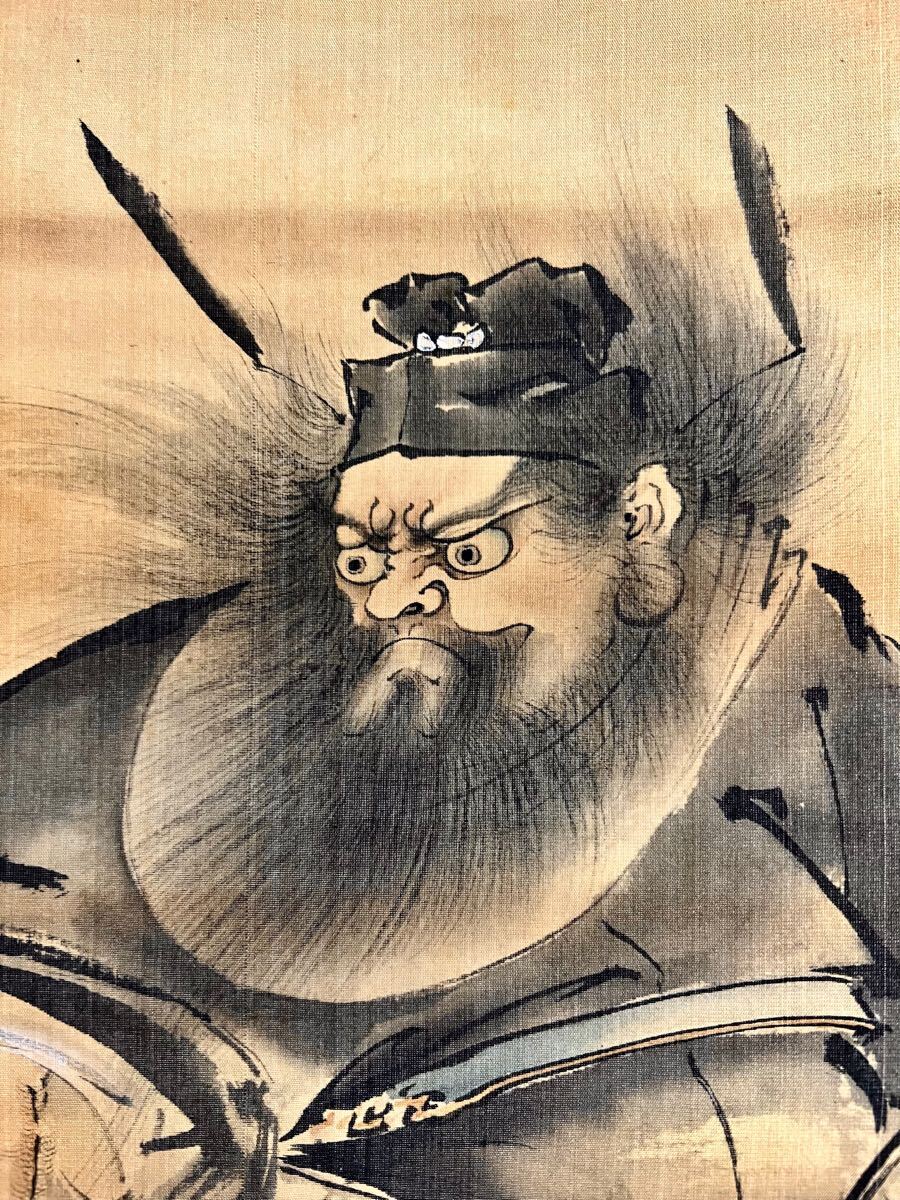 真作】【仙】永井香圃「鍾馗と鬼」絹本 肉筆 合箱 仏画 仏教美術 真作】【仙】永井香圃「鍾馗と鬼」絹本 肉筆 合箱 仏画 仏教美術