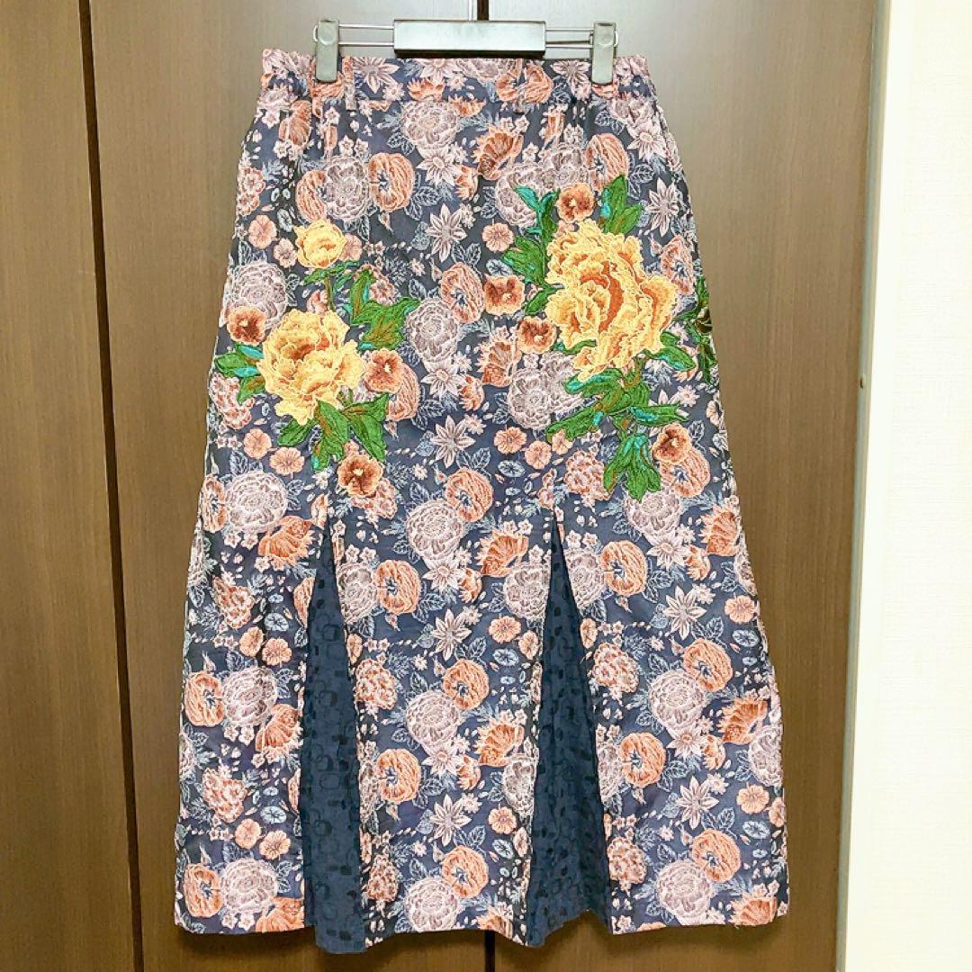 ゴブラン織　ロングスカート　Lサイズ〜XLサイズ〜XXLサイズ　マキシ　総刺繍