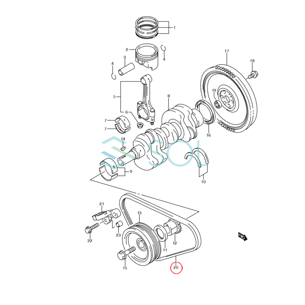 スズキ アルトラパン ターボ車 HE21S ファンベルト Vベルト 出荷締切18時(shí) 4PK830L 17521-84H50 95141-61M00