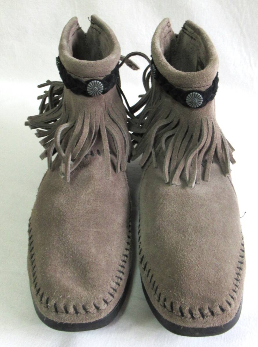MINNETONKA Minnetonka задний Zip бахрома короткие сапоги size7 серый 