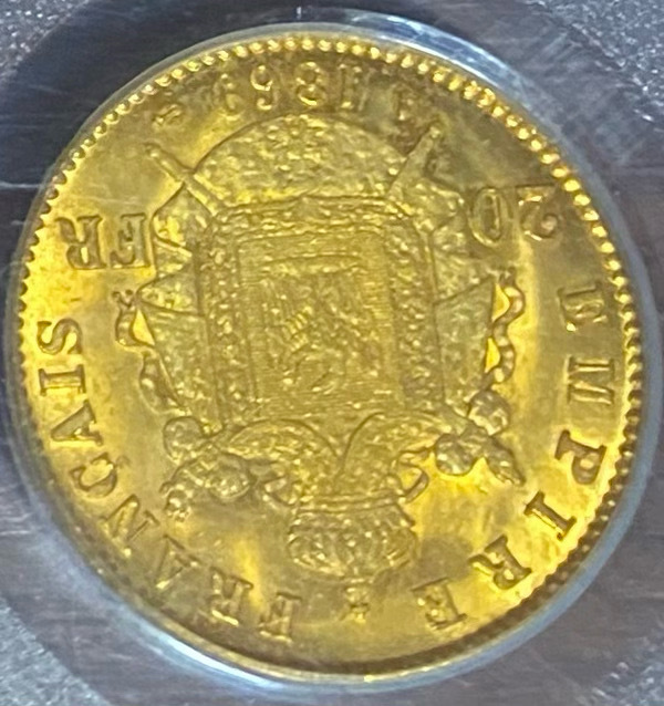 1869A フランス パリ 20フラン 金貨 PCGS 有冠 月桂冠 1869A フランス パリ 20フラン 金貨 PCGS 有冠 月桂冠