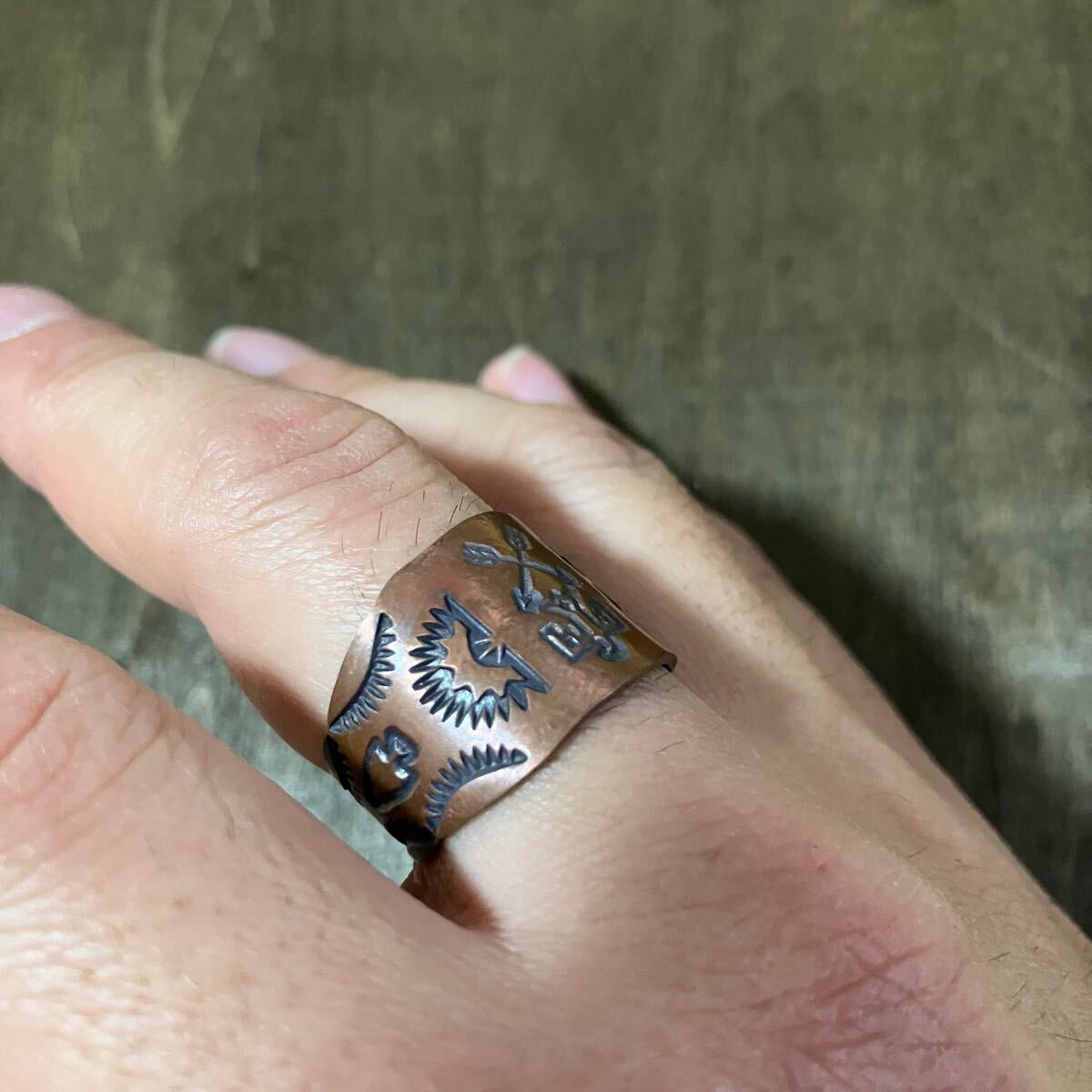 copper медь штамп Work медь kopa- Thunderbird Cross Arrow кольцо кольцо 21 номер # индеец ювелирные изделия Vintage 