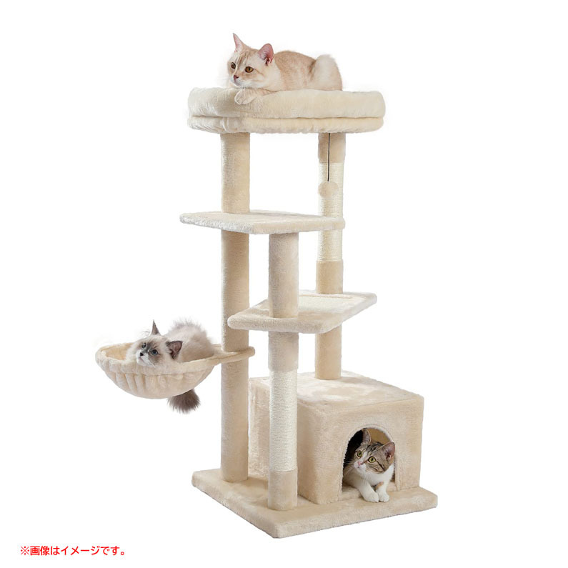 D1387YO ◆0110_5凹【アウトレット品】キャットタワー スリム 大型猫用 PAWZ Road ベージュ 112cm 据え置き 省スペース 猫タワー未使用
