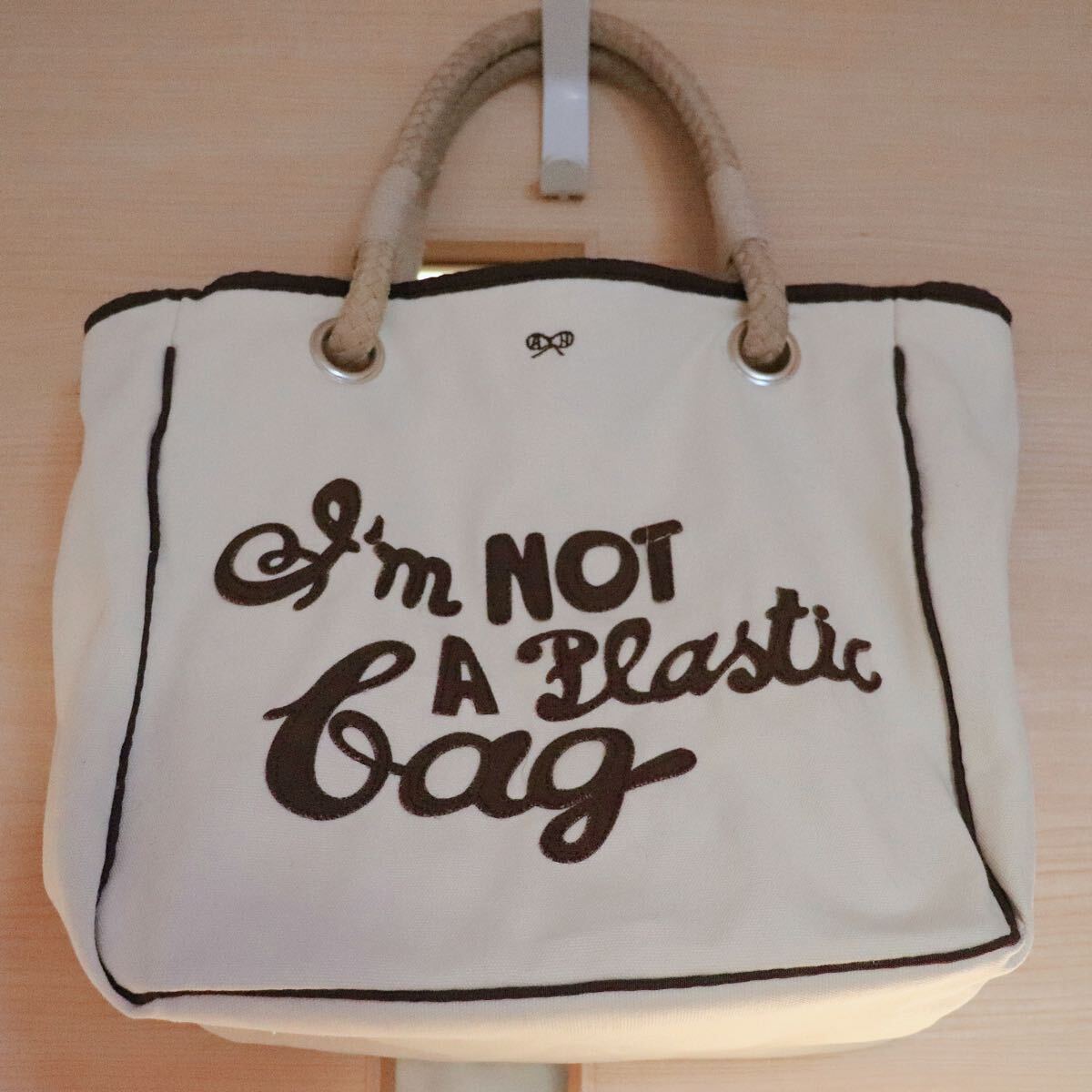 希少 アニヤハインドマーチ ロゴ エコバッグ ブラウン 茶色 トートバッグ キャンバストートバッグ ANYA HINDMARCH 鞄 ハンドバッグ