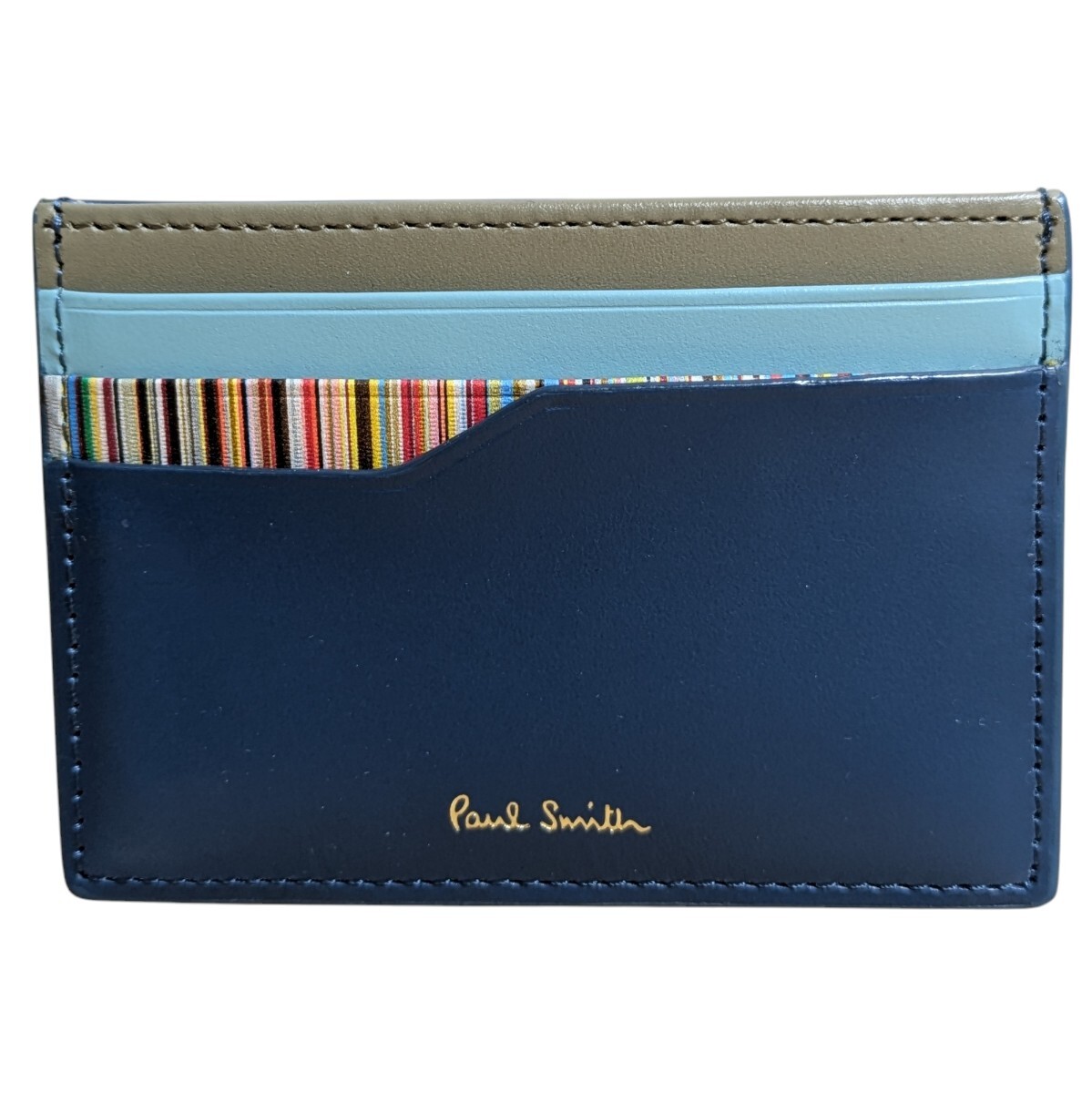  новый товар Paul Smith Paul Smith футляр для карточек полоса слот 21A мульти- полоса бирюзовый натуральная кожа мужской джентльмен BPS370