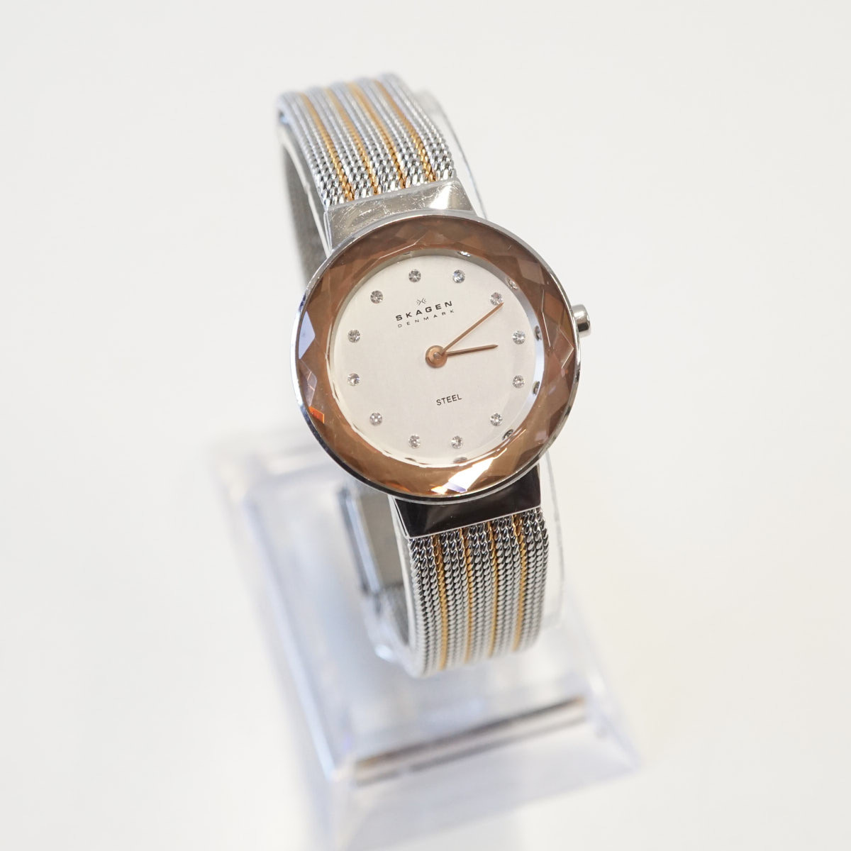 SKAGEN スカーゲン 腕時計 USED美品 456SRS1 レディース スワロフスキー エレガント シルバー ゴールド 完動品 中古 X6343