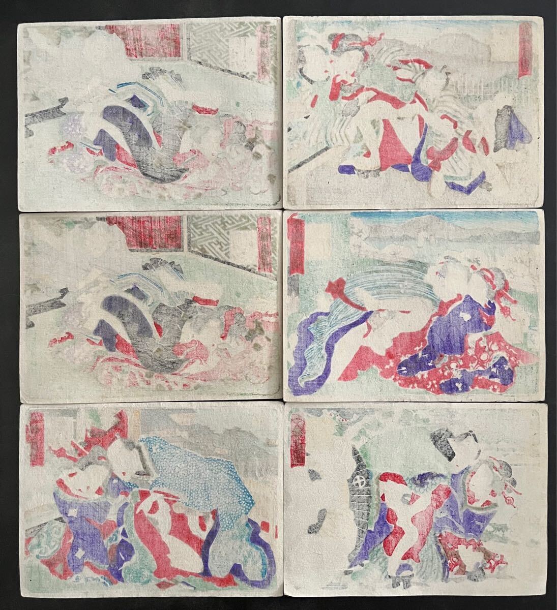 鶴】 明治期 木版画 春画 6枚◯ 枕絵・艶本・古書・古文書・和本 鶴】 明治期 木版画 春画 6枚◯ 枕絵・艶本・古書・古文書・和本