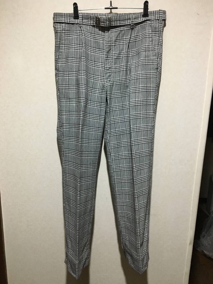 COMME des GARCONS HOMME コムデギャルソン ★ スラックス 綿パン ボトムス 白黒グレンチェック ベルト付 L 美品