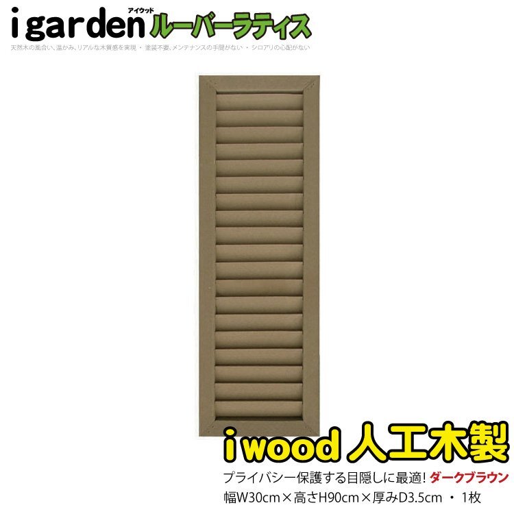 igarden 人工木 ルーバーラティス 1枚 H900×W300 ダークブラウン 樹脂 目隠し 日よけ 雨よけ 換気 仕切り 採光 境界 フェンス 10410