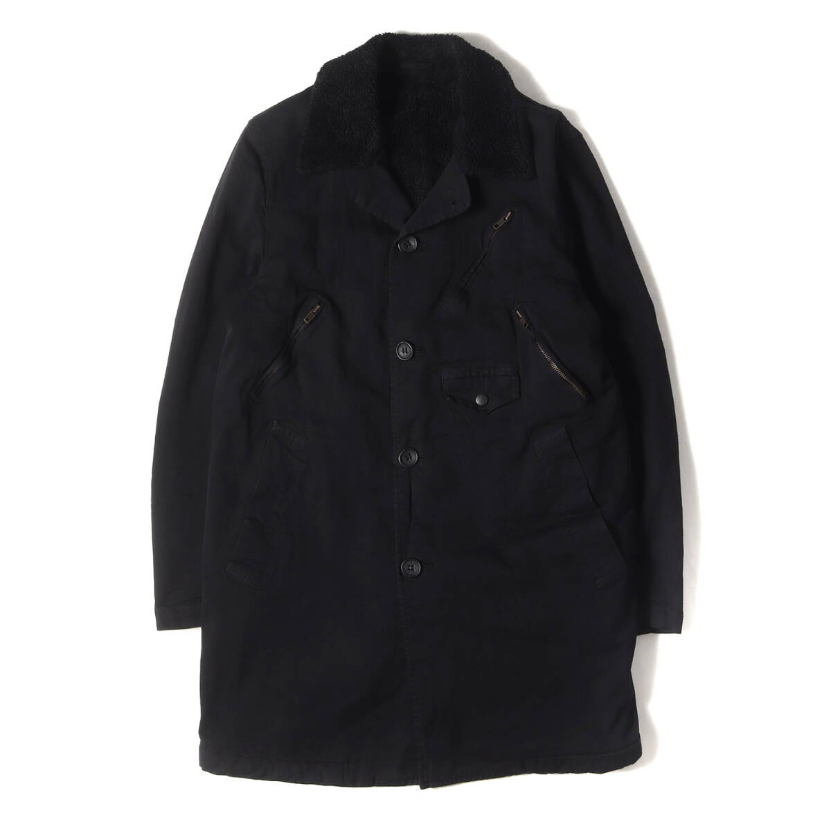 COMME des GARCONS HOMME コム デ ギャルソン オム コート M / 05AW 里ボア 制品染め 縮絨 モーターサイクル ロング コート / ライダース