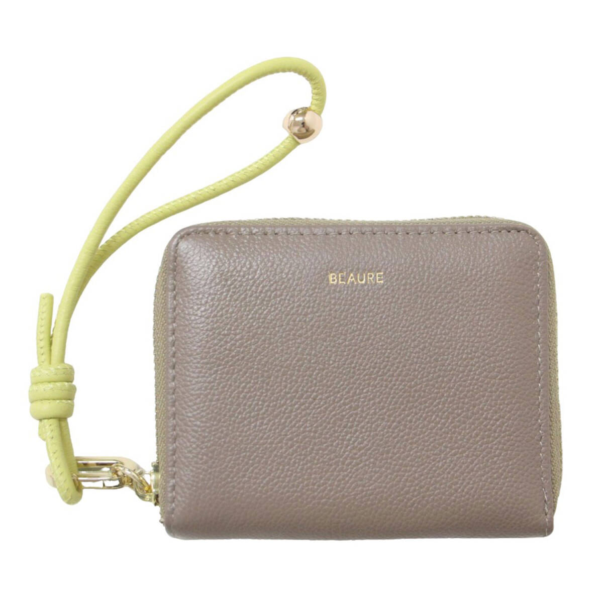 【美品】BEAURE ヴュレ 24秋冬 レザー ストラップ ウォレット M / 二つ折り財布 ラウンドジップ 牛革 本革 / ベージュ