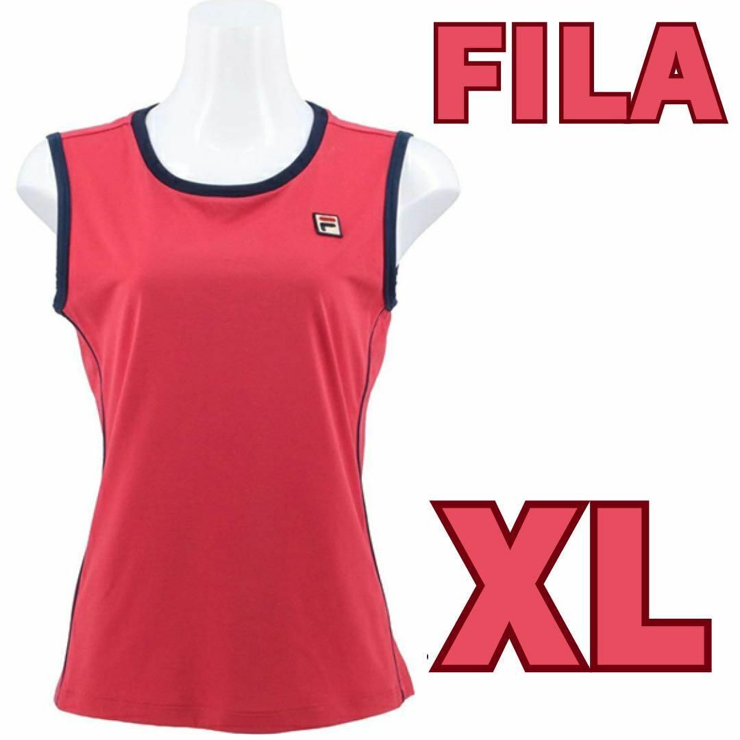 フィラ FILA レディース テニスウェア 脇パイピング ノースリーブ Tシャツ 無地 吸水超速乾 ドライ スポーツウェア テニス レッド 赤 紅 XL