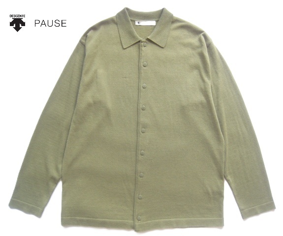 極上2.7万!!デサント ポーズ DESCENTE PAUSE*FIRACIS KNIT SHIRT フィラシス ニットシャツ 薄手ニットカーディガン M カーキ 日本製