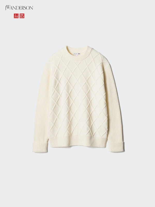 UNIQLO JWANDERSON ダイヤステッチクルーネックセーター Mサイズ ホワイト 2024年モデル JW ANDERSON コラボ