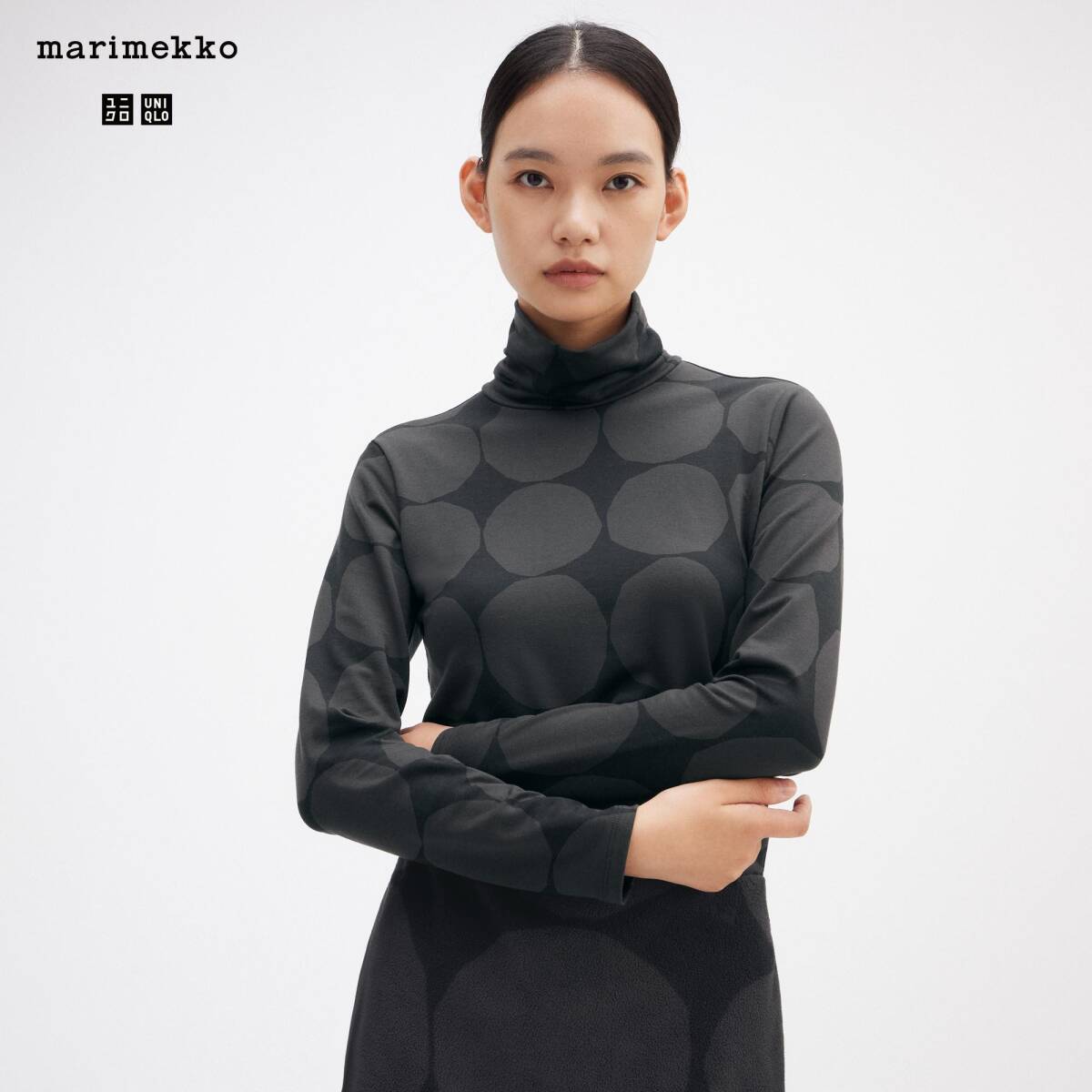 ユニクロ x marimekko☆ヒートテックタートルネックT☆ダークグレー Lサイズ