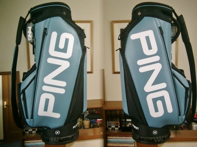 未使用　ＰＩＮＧ　ピン　アスリート・モデル　ビッグ文字　合皮×合繊素材　ブルーグレー白黒　ゴルフバッグ