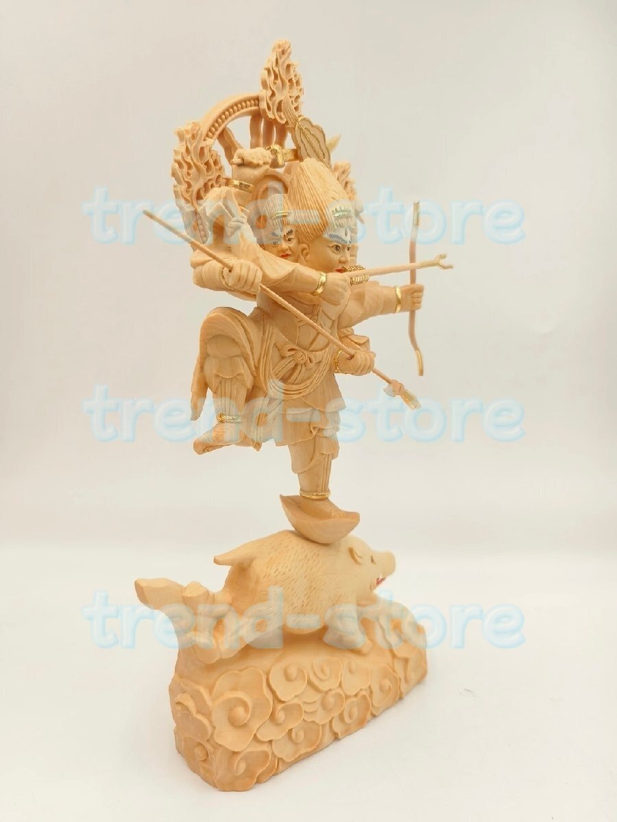摩利支天 仏像 立像 騎猪像 木彫り 仏像 守護神 総高48cm(仏具 摩利支天 仏像 立像 騎猪像 木彫り 仏像 守護神 総高48cm(仏具
