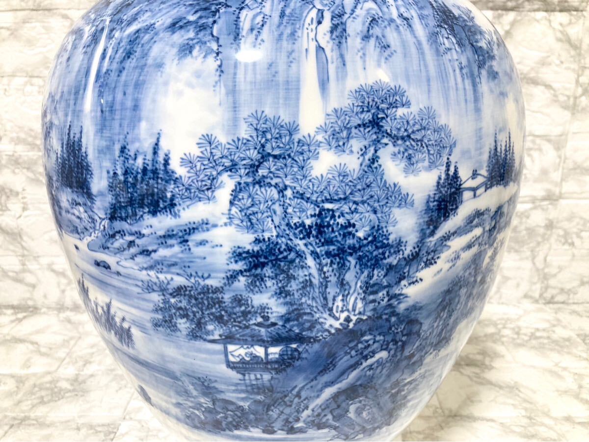 美品 有田焼】 起右衛門 山水染付 大壺 花瓶 高さ41.5cm 日本 美品 有田焼】 起右衛門 山水染付 大壺 花瓶 高さ41.5cm 日本