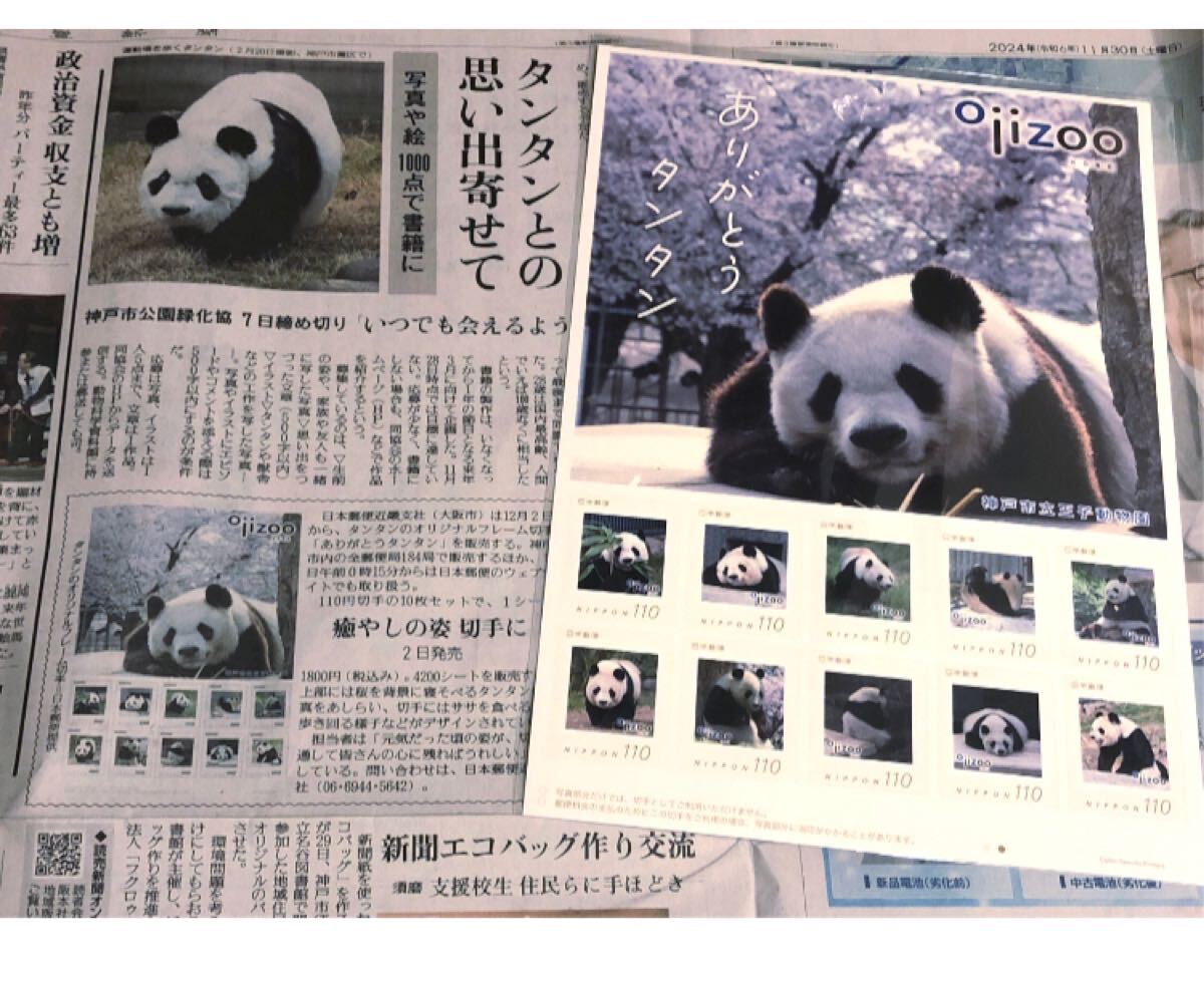 タンタンとの思い出寄せて☆再販されるも即完売☆フレーム切手&記事　王子動物園　シャンシャン親戚パンダ