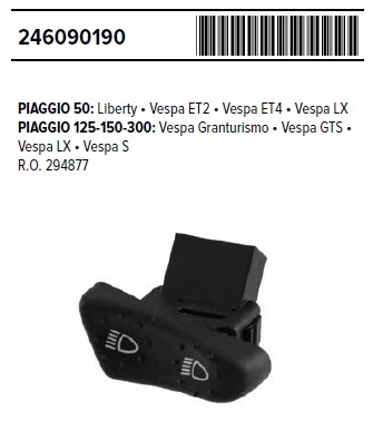 RMS 24609 0190 スイッチ(ライト) 50 VESPA ET2.ET4.LX/125 LX 250GTS