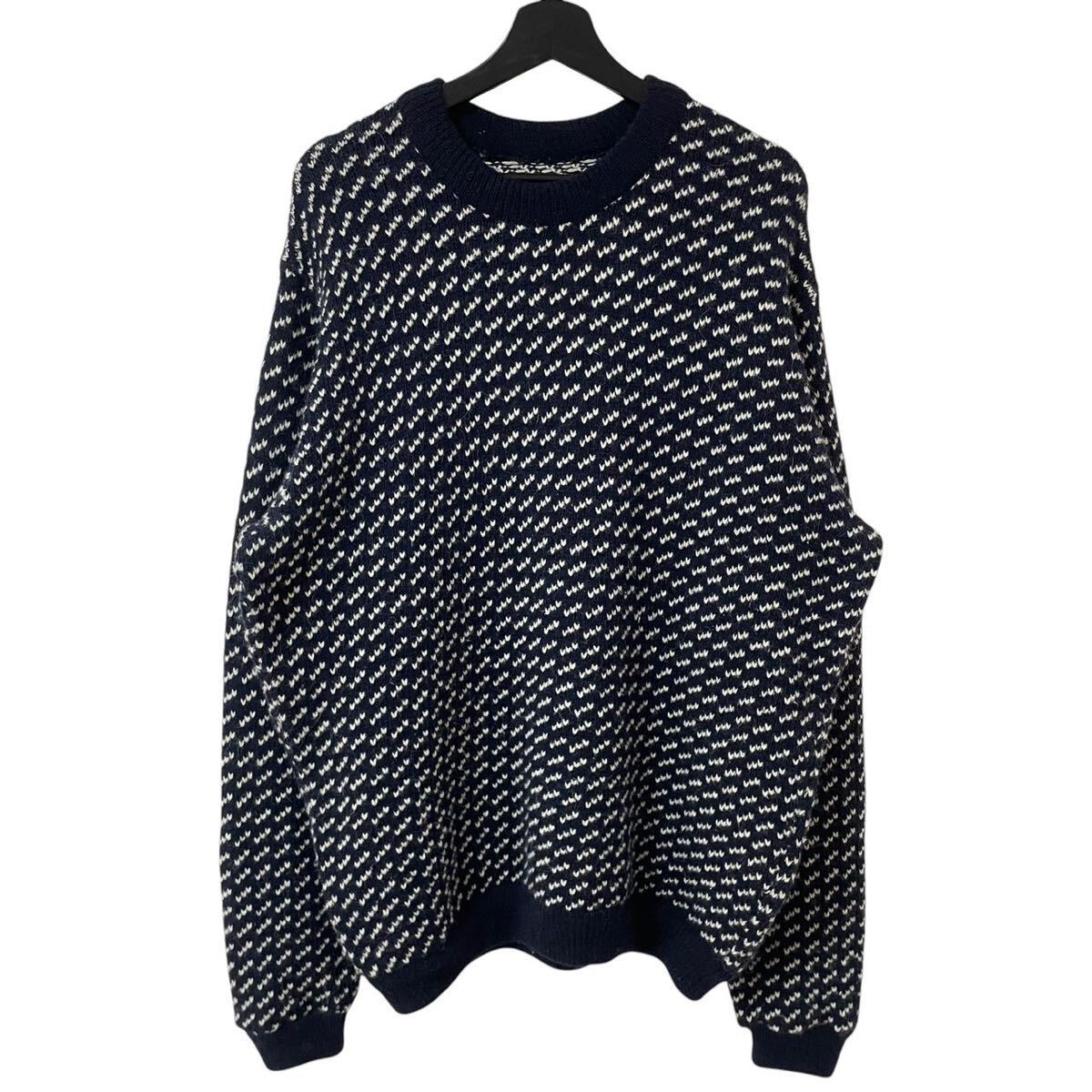 ■激レア■80s ノルウェー製 L.L.BEAN BIRDS EYE KNIT CARDIGAN XL エルエルビーン バーズアイ 総柄 ニット カーディガン ビンテージ