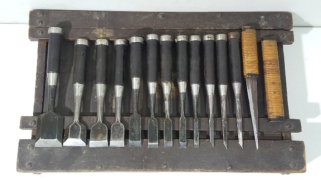 (1円スタート！) 市弘 大工道具 鑿 のみ ノミ 叩き鑿 平のみ 14点セット B8308