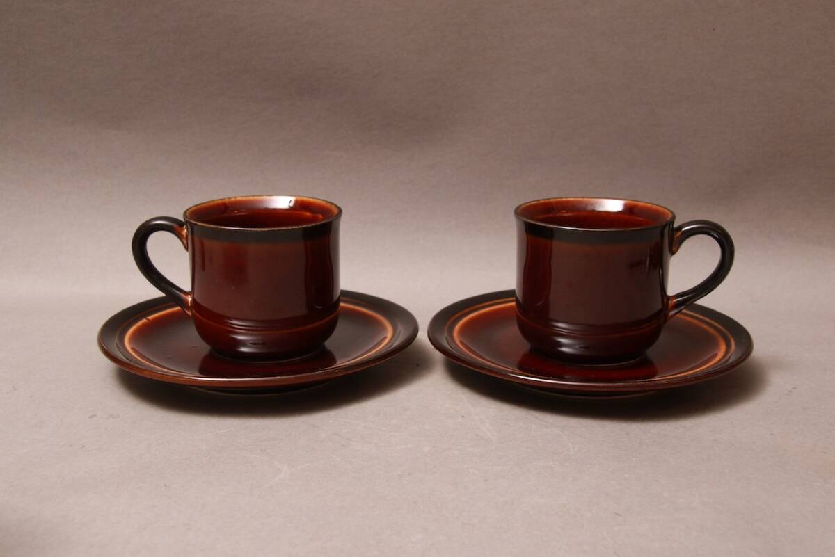 昭和レトロ/カップ &ソーサー/JAPAN/STONEWARE/茶色/レトロ/カフェ/ヴィンテージ/レア/2客/70S_画像1