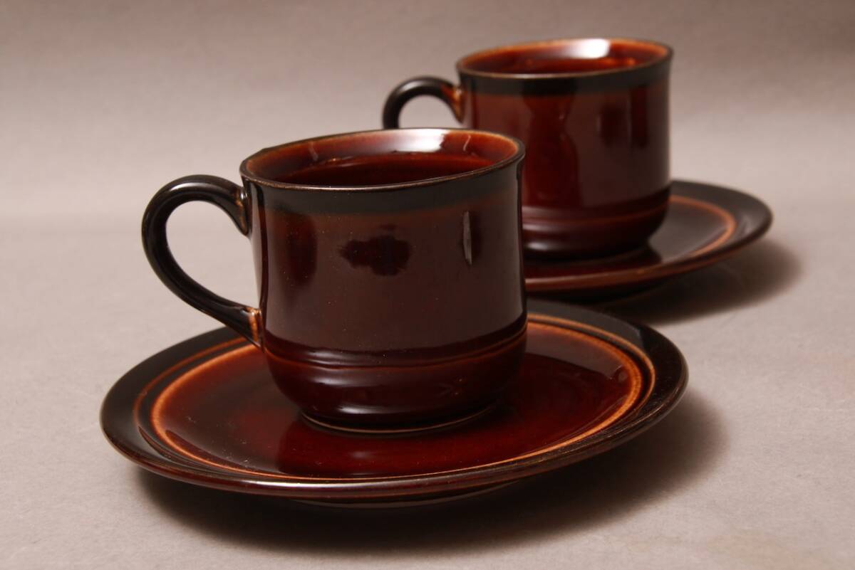 昭和レトロ/カップ &ソーサー/JAPAN/STONEWARE/茶色/レトロ/カフェ/ヴィンテージ/レア/2客/70S_画像3