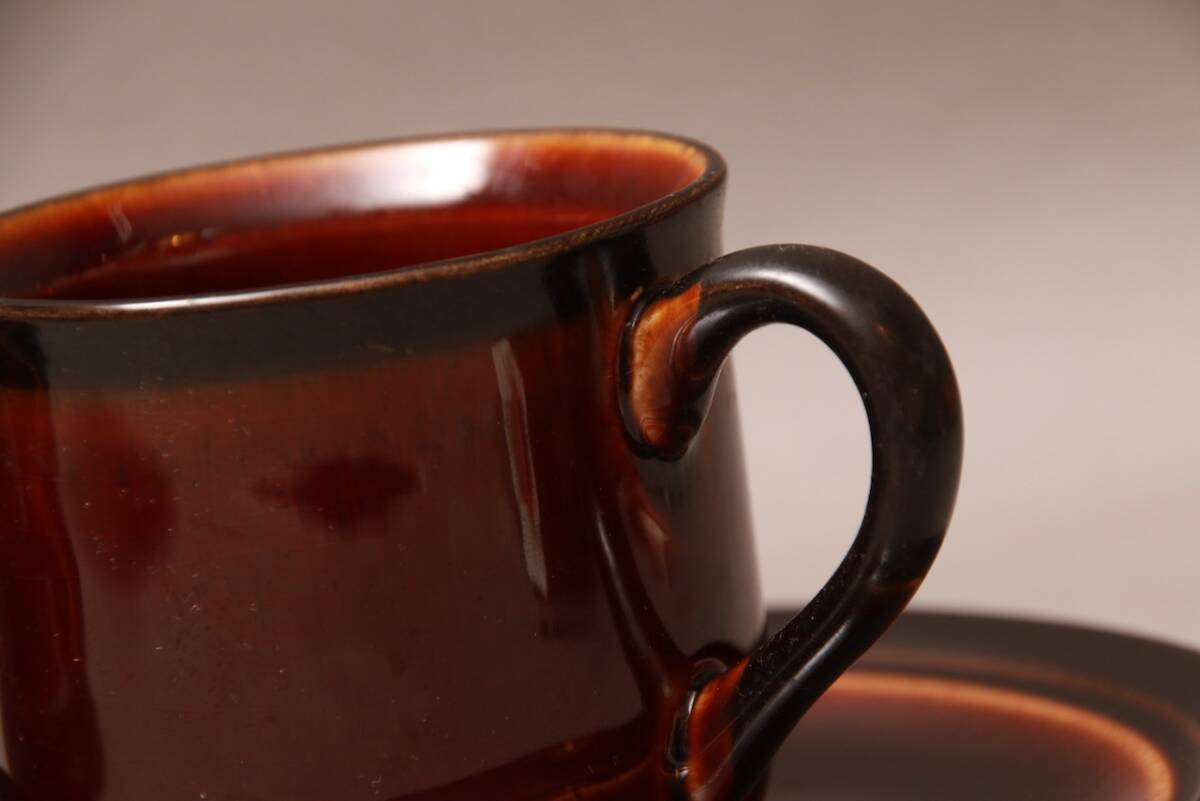 昭和レトロ/カップ &ソーサー/JAPAN/STONEWARE/茶色/レトロ/カフェ/ヴィンテージ/レア/2客/70S_画像5