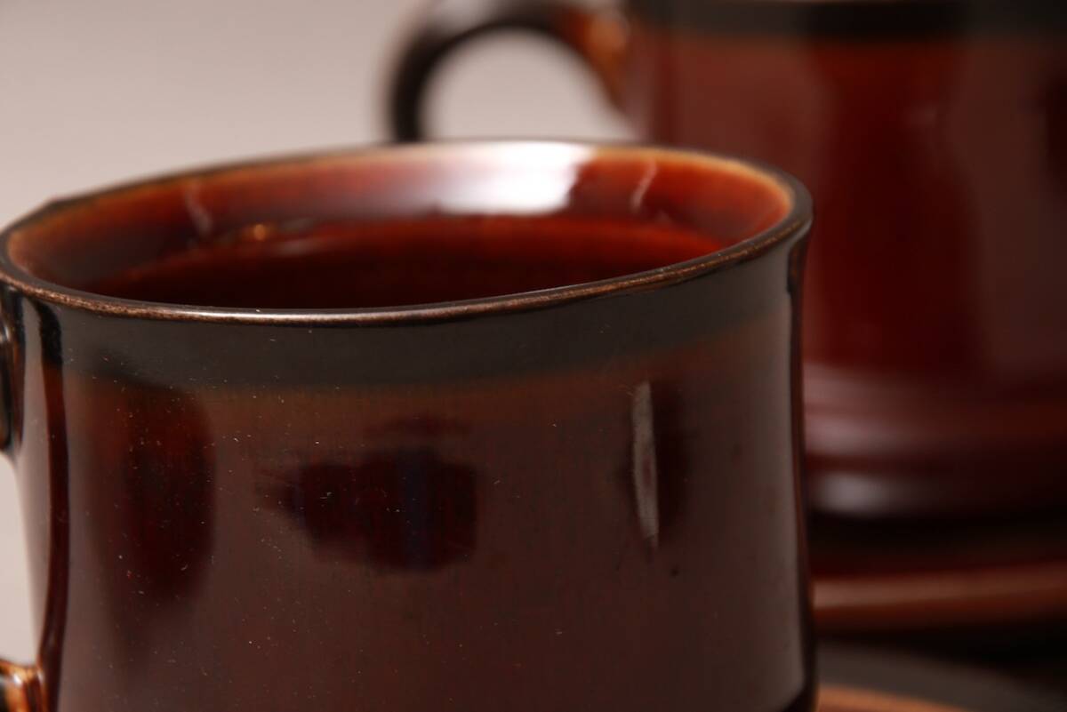 昭和レトロ/カップ &ソーサー/JAPAN/STONEWARE/茶色/レトロ/カフェ/ヴィンテージ/レア/2客/70S_画像4