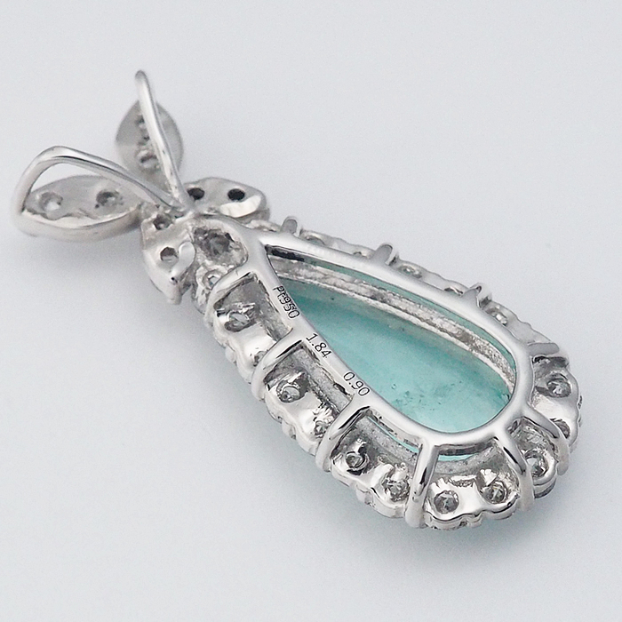 音羽屋■ パライバトルマリン/1.84ct ダイヤ/0.90ct Pt950 ヘッド ペンダントトップ 鑑別書付き 仕上済【中古】_画像2