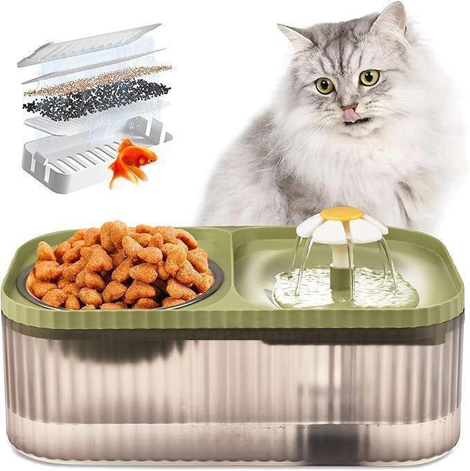自動給水器 水飲み器 猫 中小型犬用 ペット給餌&水飲み一体器 3L 大容量　グリーン