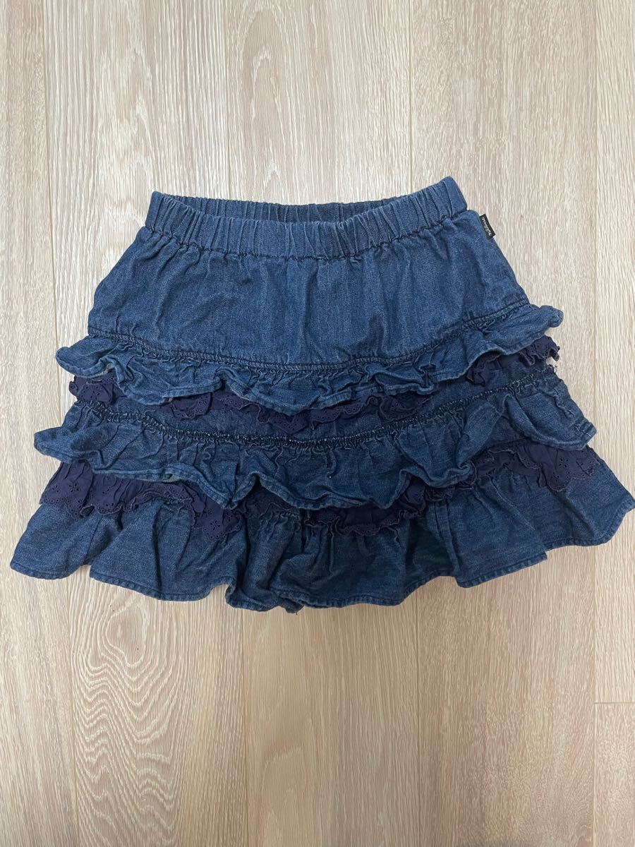 美品 ミキハウス 140 デニムキュロットパンツ スカート ショートパンツ