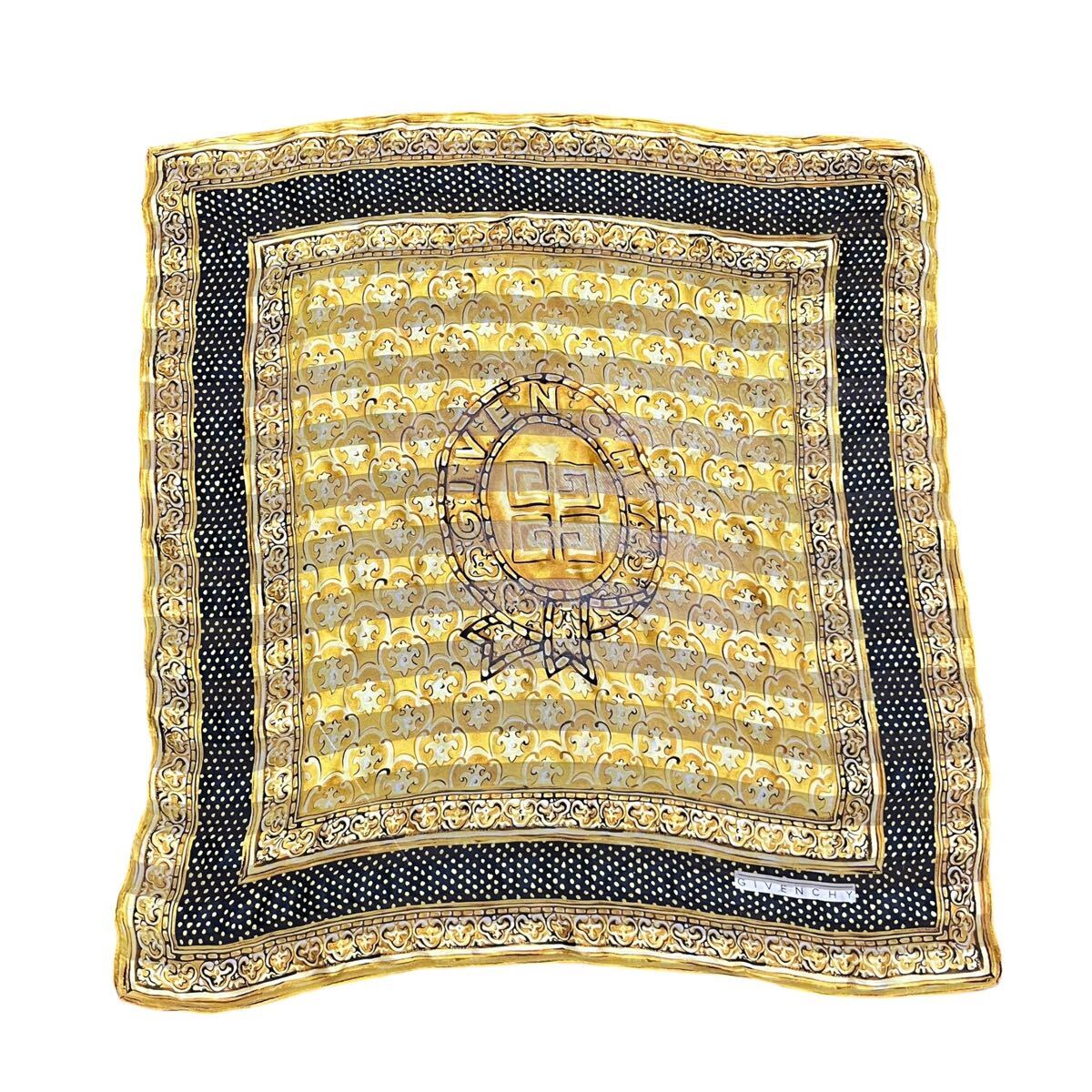 GIVENCHY ジバンシー 総柄スカーフ ゴールド ドット 推定シルク 55×58