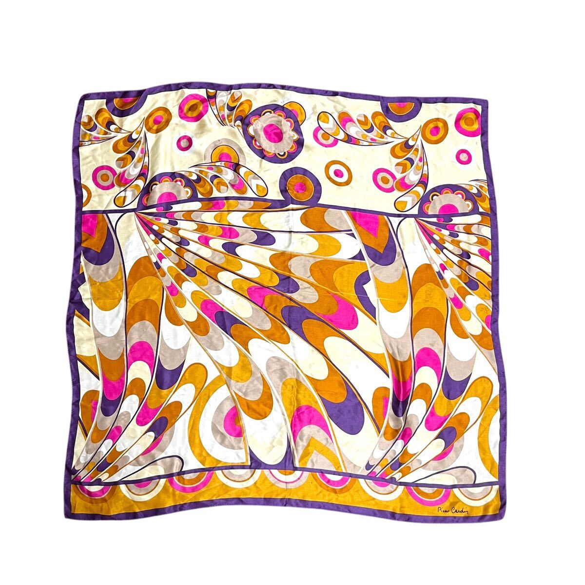 Pierre Cardin ピエールカルダン 大判シルクスカーフ パープル系 ペイズリー柄 日本製 87×87
