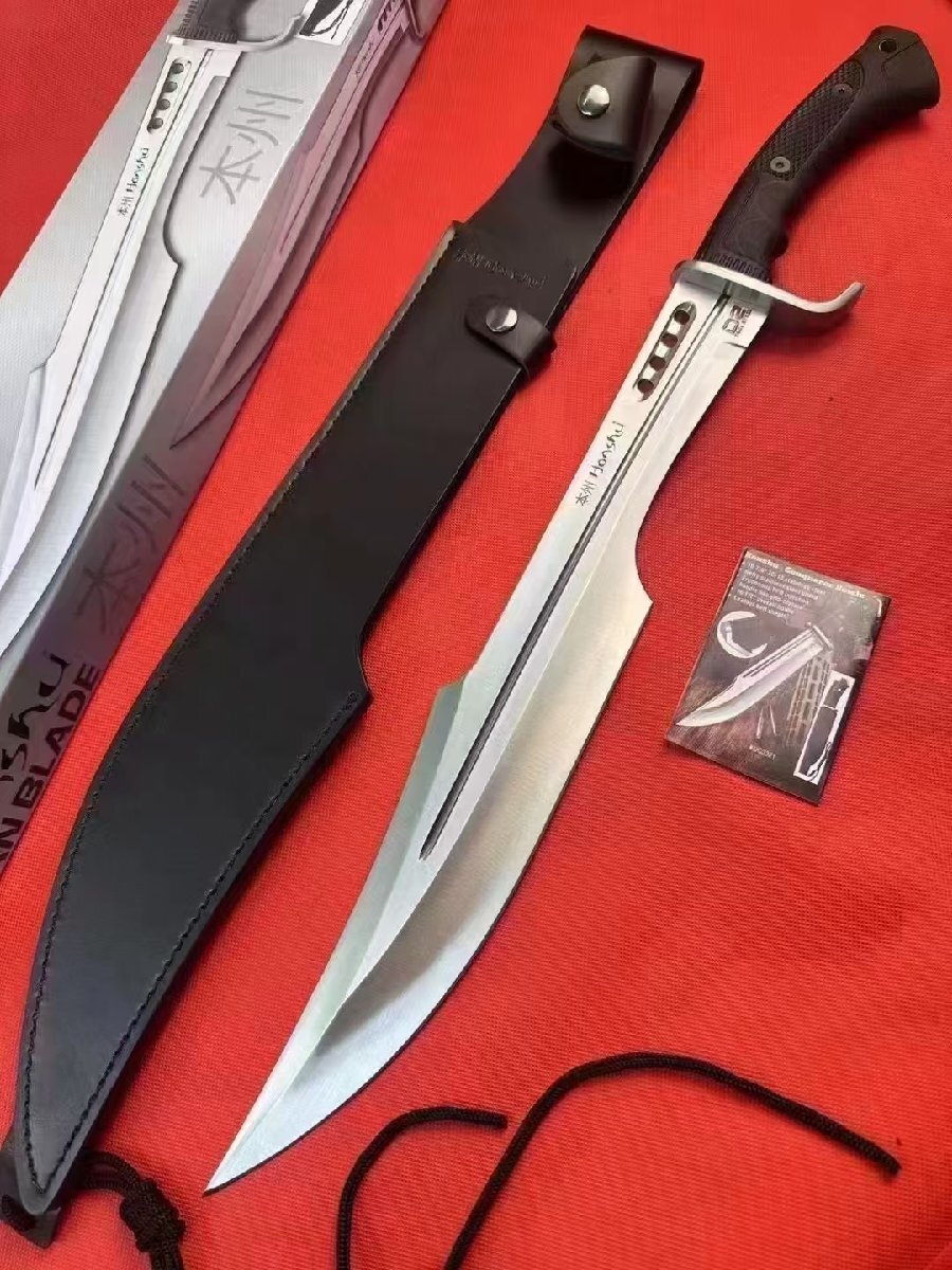 全長58.7mm 超高品質 アウトドアナイフ D2鋼製 薪割り 革製シース付き　キャンプ　釣り ハイキング　野外登山