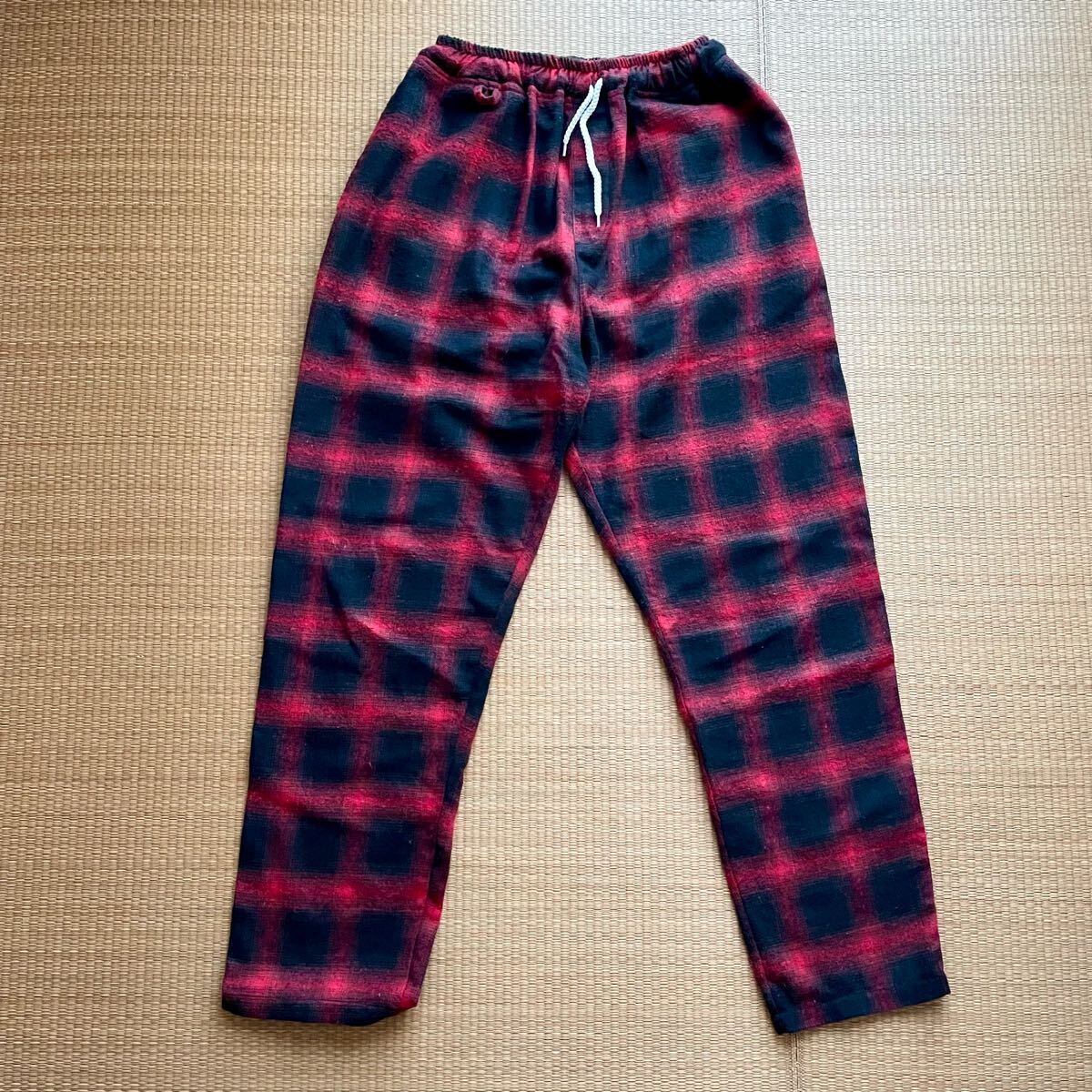 US 三軒茶屋 アス オリジナル フランネルチェック イージーパンツ 赤×齩?