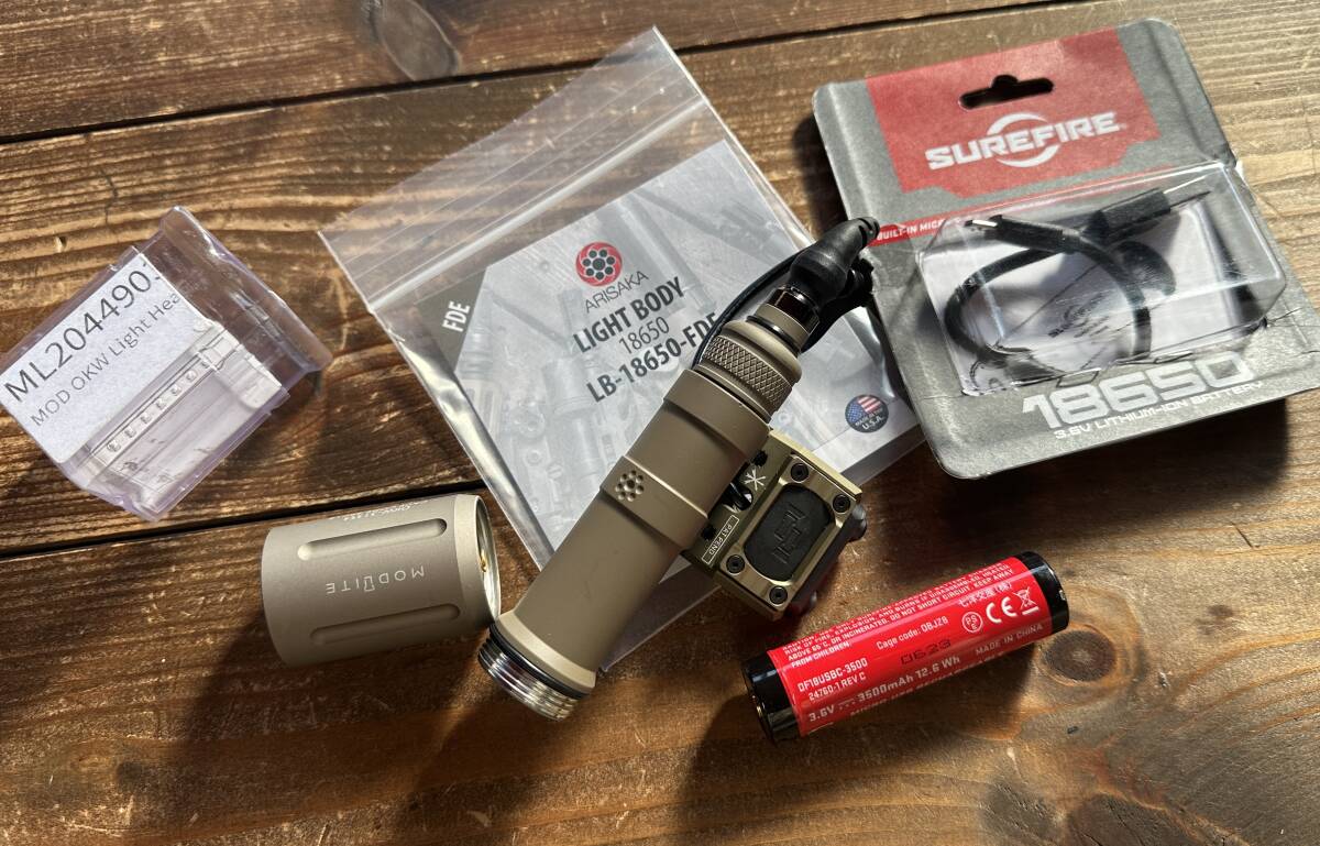 実物美品Modlite OKW-18650アリサカボディ、Surefireリモートキャップ、UNITYリモートスイッチ