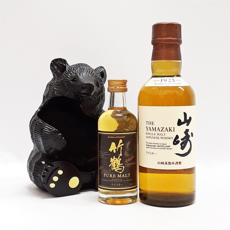 未開栓] ニッカ 竹鶴 木彫り 抱き熊 ピュアモルト 50ml