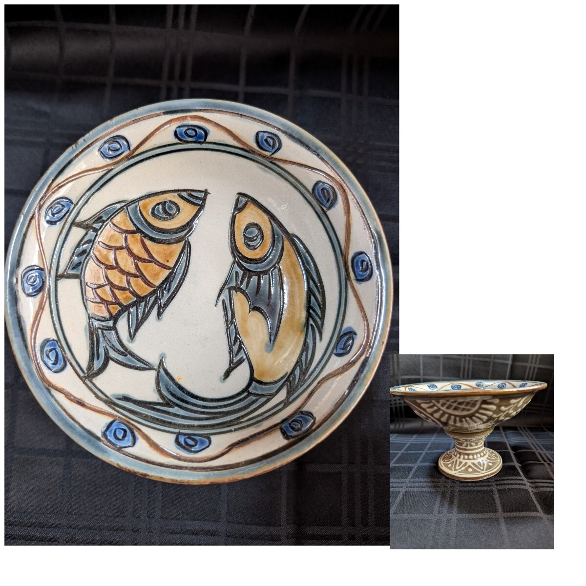 稀少 ヴィンテージ☆沖縄・壷屋焼 カラカラ 赤絵 魚 やちむん 古 稀少 ヴィンテージ☆沖縄・壷屋焼 カラカラ 赤絵 魚 やちむん 古