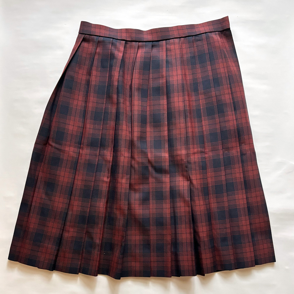 小笠高校 | プリーツスカート | w66-丈61 | 冬 | チェック | 赤 | 中学 高校 制服 女子 匿名配送【648】