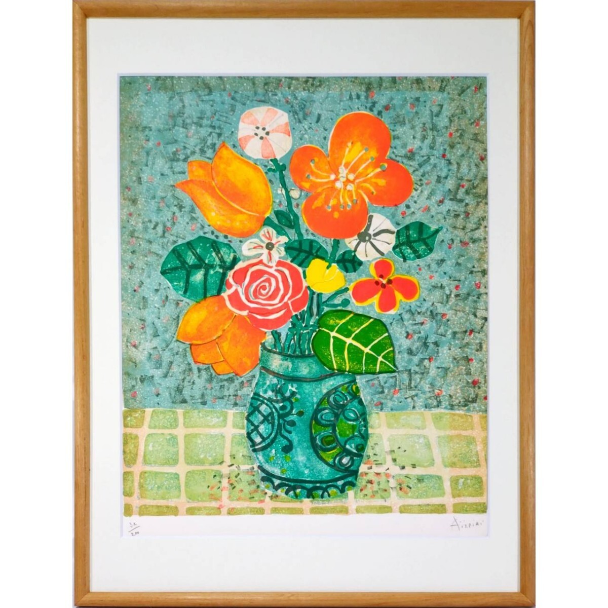 アイズピリ 【真作】「紫色の背景の陶器の花瓶」リトグラフ 12号 アイズピリ 【真作】「紫色の背景の陶器の花瓶」リトグラフ 12号