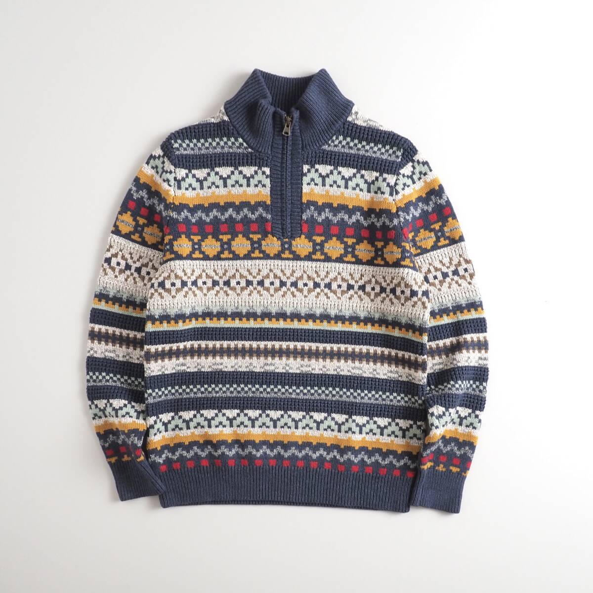 人気提案 エルエルビーン L.L.Bean 綿100% ニット ハーフジップ ボーダー柄 メンズ 美品 男性用