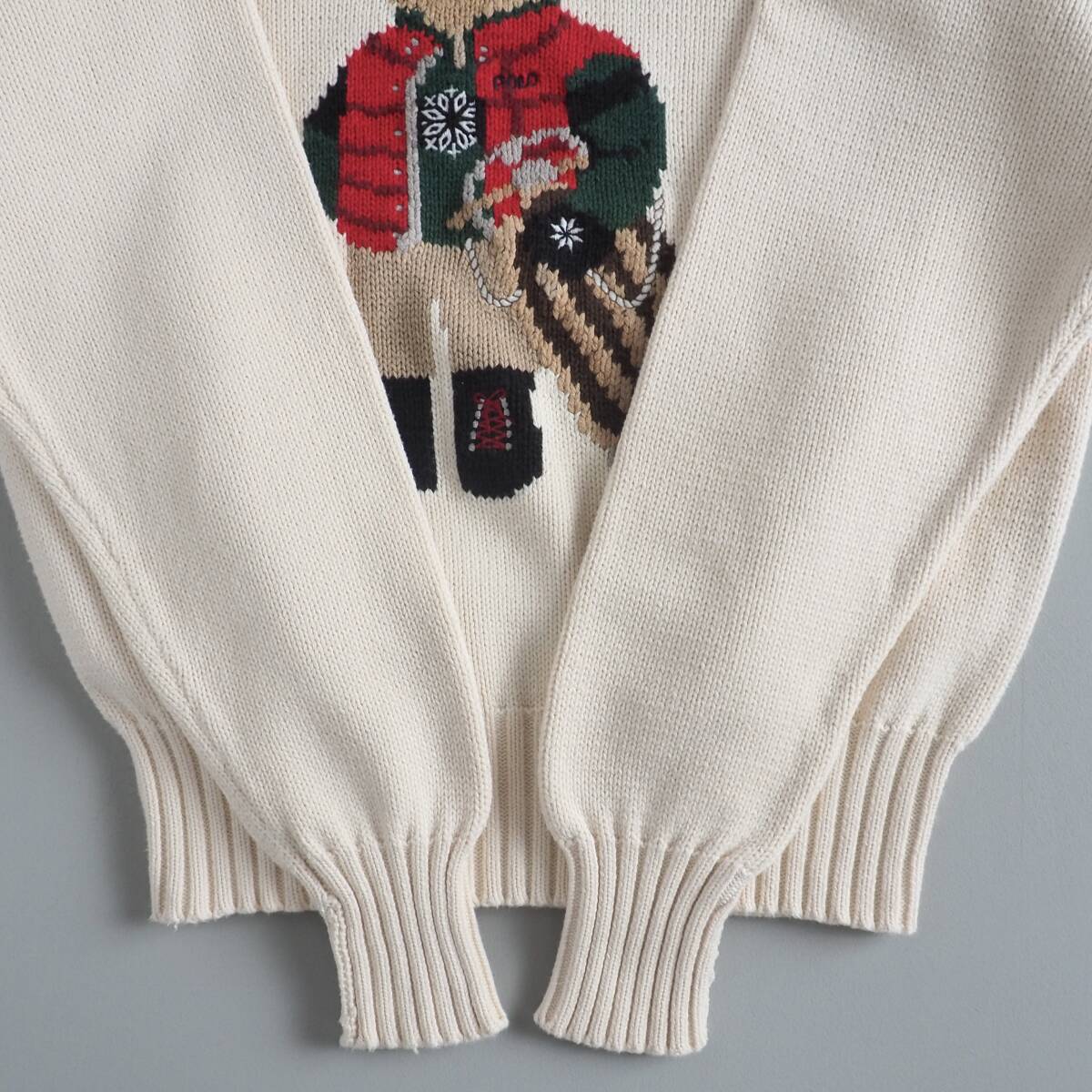 ラルフローレン 綿100% ニット セーター ホワイト ポロベア 美品 ラルフローレン Ralph Lauren 綿100% ニット セーター