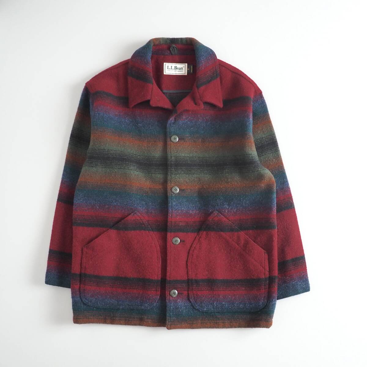 『2年保証』 エルエルビーン L.L.Bean USA製 ウールジャケット カバーオール ボーダー柄 メンズ 美品 男性用
