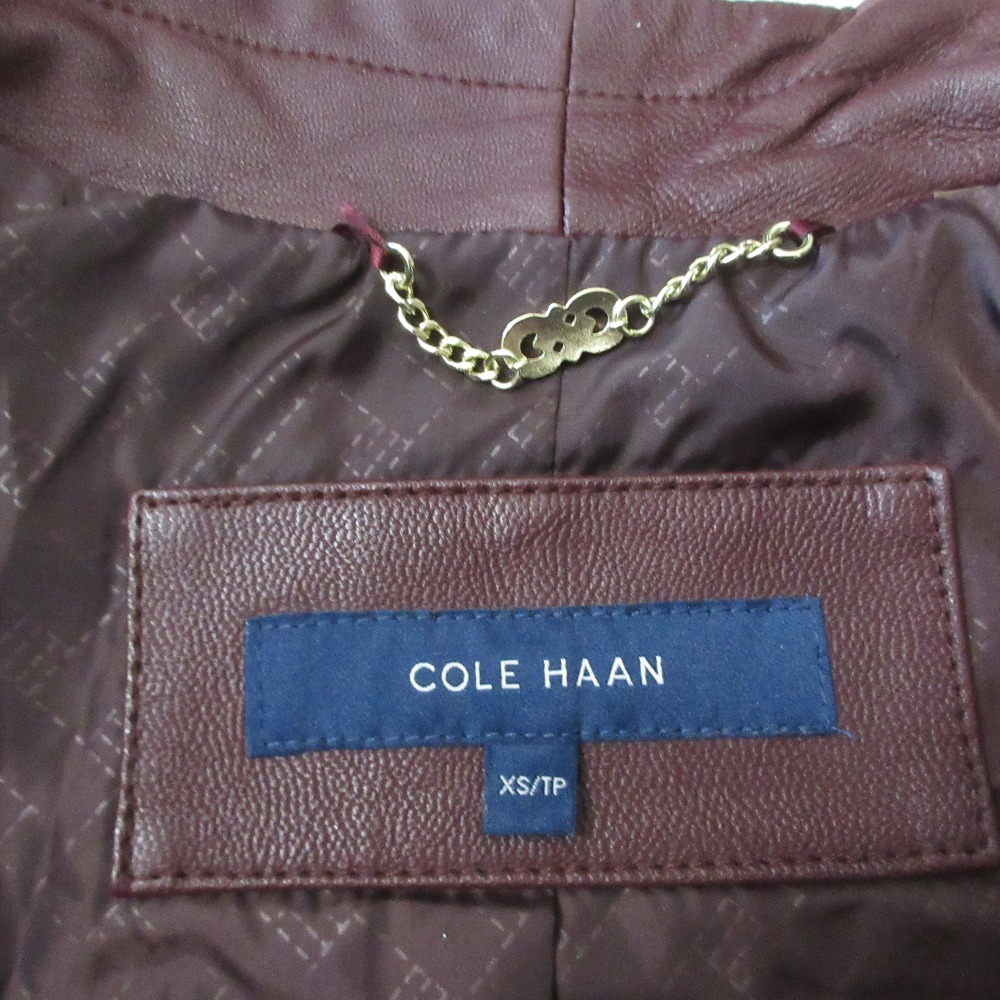 美品 COLEHAAN コールハーン アシンメトリー カラー ジャケット ゴートレザー ライダース ブルゾン T10097 小さいサイズ XS ブラウン系