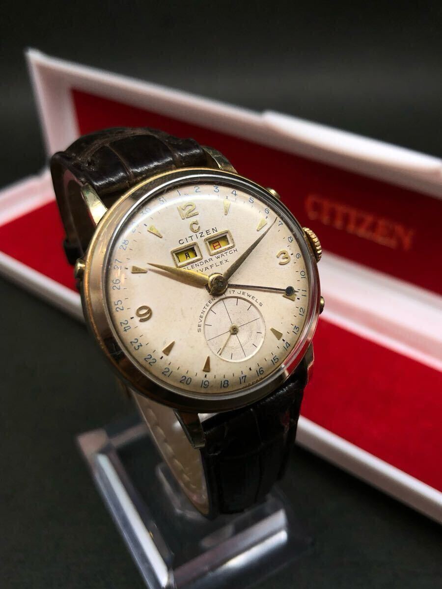 美品 超希少アンティーク シチズン トリプルカレンダー 手巻き1950年代 美品超希少アンティークシチズン トリプルカレンダー手巻き1950年代