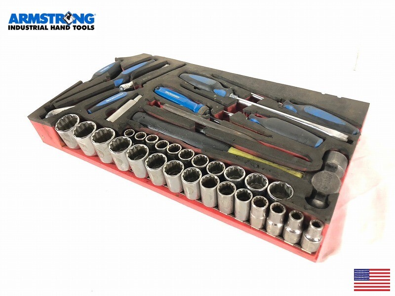 送料無料 米軍放出品 工具37点セット 1/2インチソケット ドライバー ボールピンハンマー ラチェットハンドル ARMSTRONG(100)BA8UK-W#25